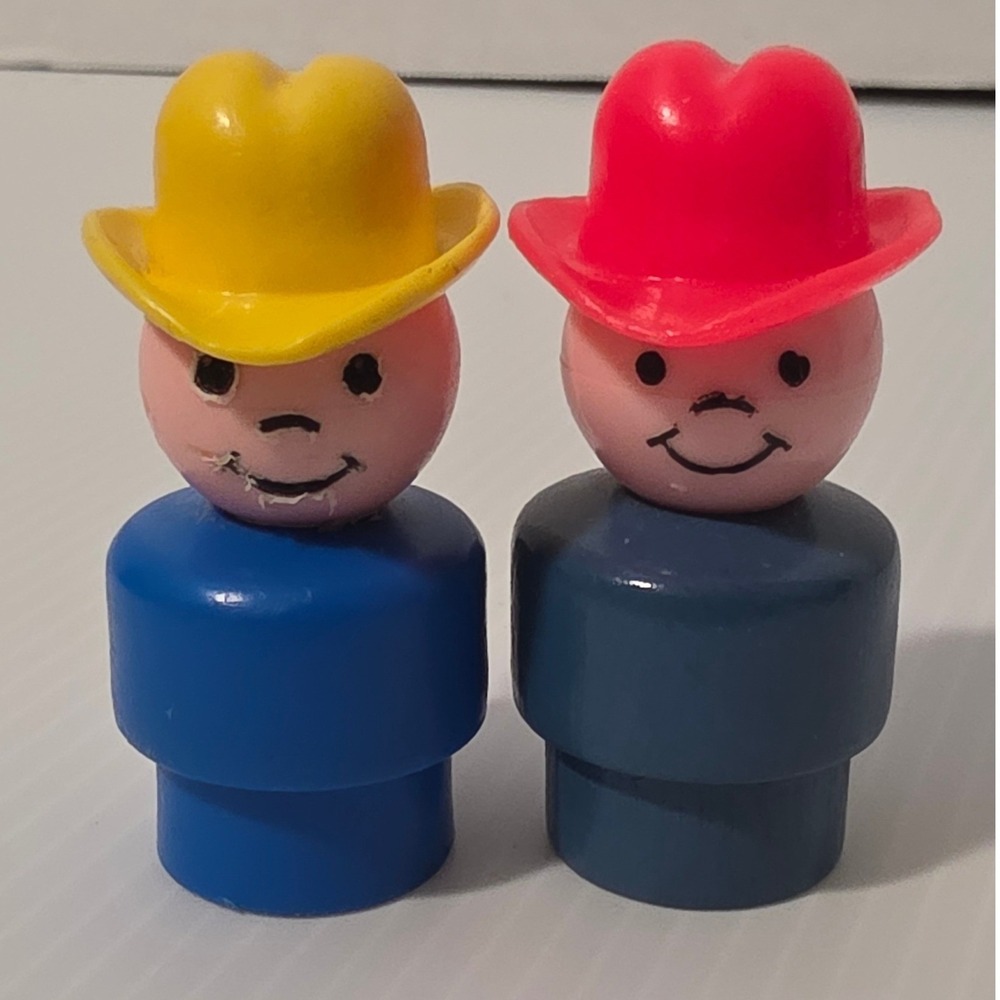 Fisher Price Little People Cowboy Figures OS Blue Red Yellow Fair Vintage